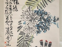 A chinese scroll painting, 'birds in a flower garden', signed xu linlu, 68 x 100 cm - afbeelding 4 van  5