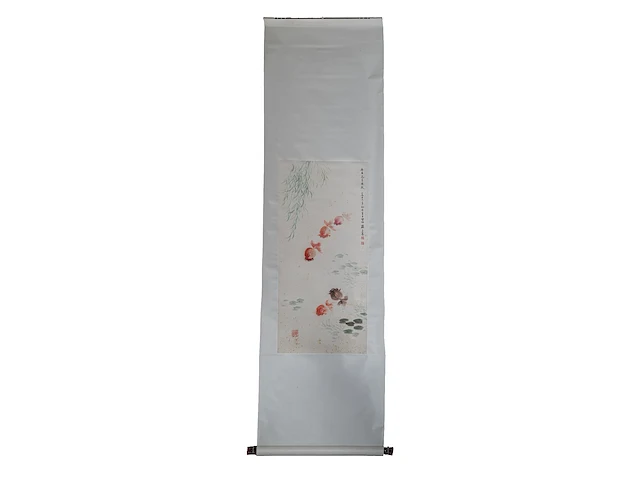 A chinese scroll painting, 'fish in a pond', signature reading sun duoci, 39,5 x 88,5 cm - afbeelding 2 van  3