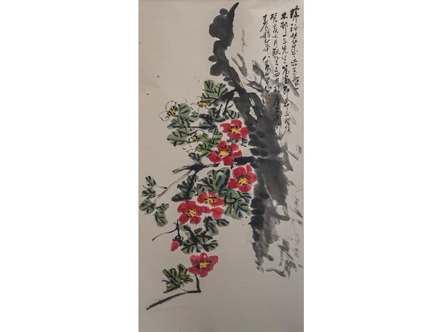 A chinese scroll painting, 'flower garden', signed wang geyi, 50 x 98 cm - afbeelding 1 van  5