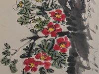 A chinese scroll painting, 'flower garden', signed wang geyi, 50 x 98 cm