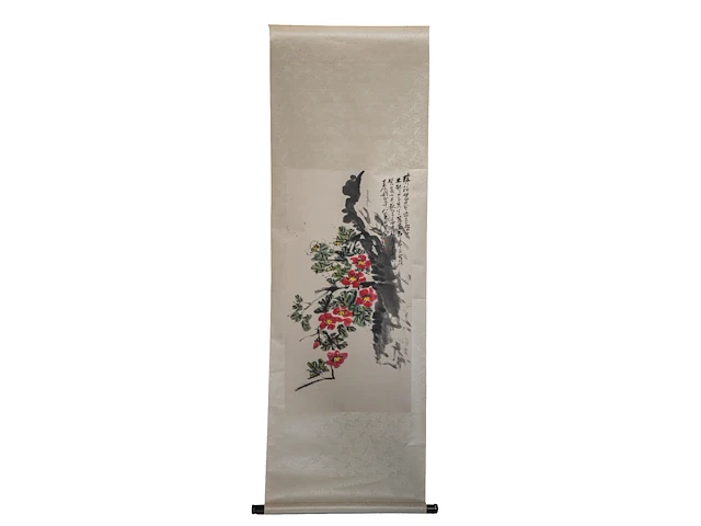 A chinese scroll painting, 'flower garden', signed wang geyi, 50 x 98 cm - afbeelding 2 van  5