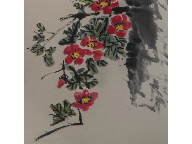 A chinese scroll painting, 'flower garden', signed wang geyi, 50 x 98 cm - afbeelding 5 van  5