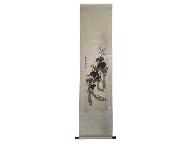 A chinese scroll painting, 'gourd vines', seal stamped 'qi bai shi', 34,5 x 100 cm - afbeelding 2 van  5