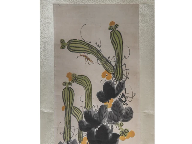 A chinese scroll painting, 'gourd vines', seal stamped 'qi bai shi', 34,5 x 100 cm - afbeelding 4 van  5