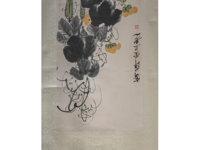 A chinese scroll painting, 'gourd vines', seal stamped 'qi bai shi', 34,5 x 100 cm - afbeelding 5 van  5