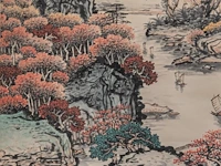 A chinese scroll painting, 'mountainous river landscape', signature reading 'shanyue guan', 67,7 x 136,5 cm