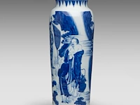 A chinese transitional blue and white 'daoists in the mountains' sleeve vase, h 47,5 cm