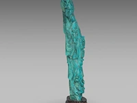 A chinese turquoise carving of a female immortal, fixed on a wooden base, total h 31,5 cm - total weight about 1270g - afbeelding 5 van  8