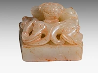 A chinese yuan carved jade ‘chilong’ seal, h 3 - 4 × 4 cm