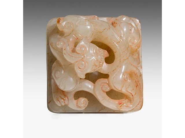 A chinese yuan carved jade ‘chilong’ seal, h 3 - 4 × 4 cm - afbeelding 6 van  7
