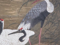 A chinese/japanese 'cranes and bamboo' painting, colour on silk, 19thc, framed 54 x 70 cm - afbeelding 4 van  7
