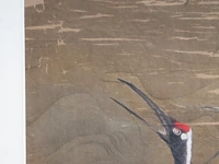 A chinese/japanese 'cranes and bamboo' painting, colour on silk, 19thc, framed 54 x 70 cm - afbeelding 6 van  7