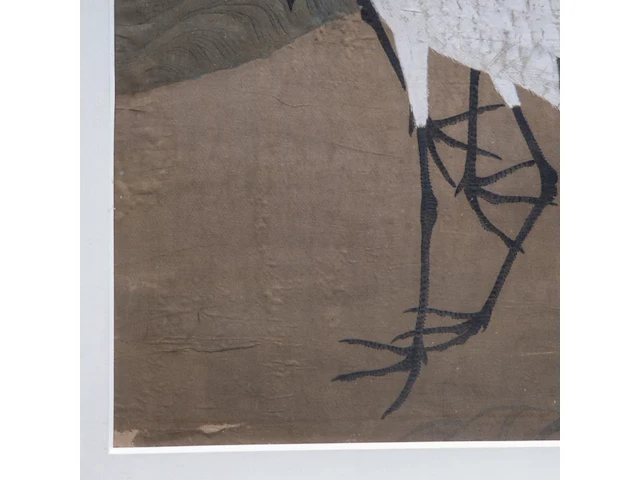 A chinese/japanese 'cranes and bamboo' painting, colour on silk, 19thc, framed 54 x 70 cm - afbeelding 7 van  7