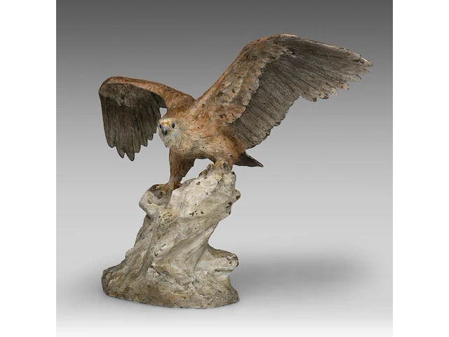 A cold-painted vienna bronze eagle on a rock 30.5 x 42 cm. (12.00 x 16.53 in.) - afbeelding 1 van  7