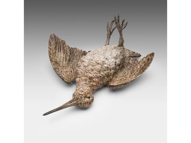 A cold-painted vienna bronze woodcock 10 x 21 cm. (3.94 x 8.26 in.) - afbeelding 1 van  5