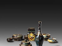 A collection of 10 japanese cloisonné enameled vases, boxes and bowls, 19th/20thc, tallest h 25 cm