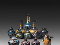 A collection of 12 chinese/japanese cloisonné enameled vases and jars, 19th/20thc, tallest h 21,5 cm