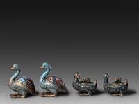 A collection of 12 japanese cloisonné enameled censers in the shape of animals, added a ditto vase and tea caddy, 19th/20thc, tallest h 26,5 cm - afbeelding 4 van  5