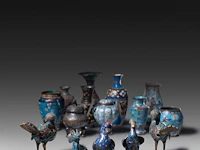 A collection of 15 chinese/japanese cloisonné enameled vases and censers in the shape of animals, 19th/20thc, tallest h 25,5 cm
