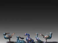 A collection of 15 chinese/japanese cloisonné enameled vases and censers in the shape of animals, 19th/20thc, tallest h 25,5 cm - afbeelding 3 van  5