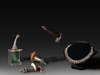 A collection of 4 tribal kalasha and a telsum phallic necklace, konso people, ethiopia, l 17 cm (tallest)