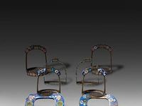 A collection of 8 chinese cloisonné enameled stirrups, 19th/20thc, tallest h 17,5 cm