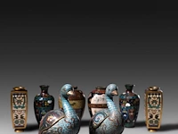A collection of 8 japanese cloisonné enameled vases and censers, 19th/20thc, tallest h 21 cm