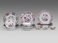 A collection of chinese famille rose export ware, incl. fine famille rose 'pheasant' plates, 18thc, ø 23 cm (26)
