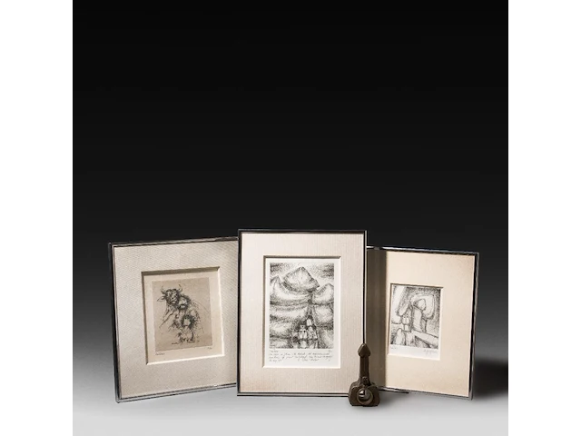 A collection of etchings and a bronze sculpture on the phallic theme by hubert minnebo (1940), h 13,5 cm (the bronze) - afbeelding 1 van  7