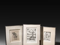 A collection of etchings and a bronze sculpture on the phallic theme by hubert minnebo (1940), h 13,5 cm (the bronze)