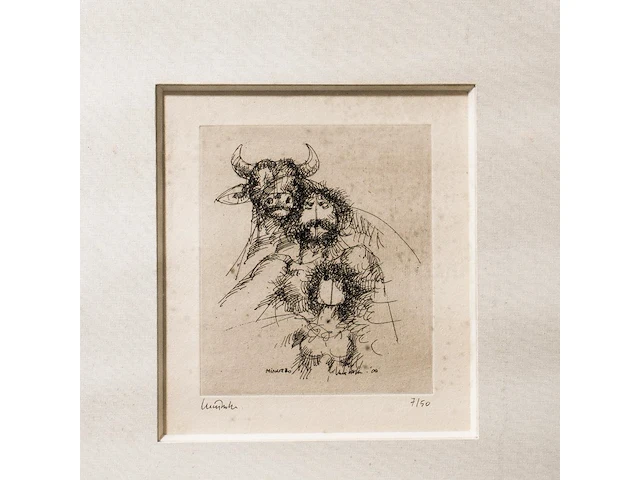 A collection of etchings and a bronze sculpture on the phallic theme by hubert minnebo (1940), h 13,5 cm (the bronze) - afbeelding 4 van  7