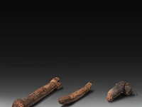 A collection of five large wooden tribal fertility cult phalluses, d.r. congo, h 48 cm (tallest) - afbeelding 4 van  5