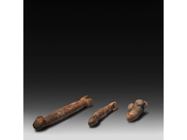 A collection of five large wooden tribal fertility cult phalluses, d.r. congo, h 48 cm (tallest) - afbeelding 5 van  5