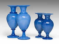 A collection of four decorative blue opaline glass vases smallest pair: 18.5 cm. (7.28 in.), tallest pair: 24.5 cm. (9.65 in.) - afbeelding 6 van  6