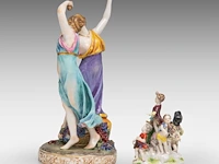 A collection of polychrome saxony porcelain figurine groups, h 29 cm (tallest) - afbeelding 5 van  19
