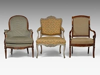 A collection of three antique armchairs, 18thc