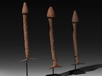 A collection of three iron legba cultus phalluses, voodoo culture, benin, h 20 - 22 cm
