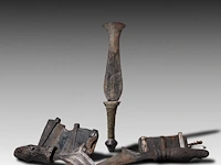 A collection of three tribal circumcision knives, burkina faso and d.r. congo, l 20 cm (tallest)