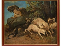 A copy after charles verlat's 'sheepdog defends its flock against the attack of an eagle' (1858), oil on canvas on panel 82 x 100 cm. (32.28 x 39.36 in.), frame: 93 x 109 cm. (36.60 x 42.90 in.) - afbeelding 2 van  5