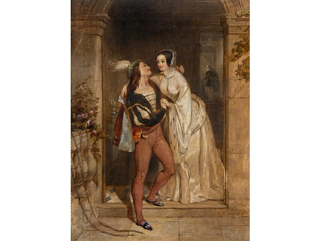 A courtly love couple, 1841, oil on canvas 30 x 23 cm. (11.81 x 9.06 in.), frame: 45.5 x 38 cm. (17.91 x 14.96 in.) - afbeelding 1 van  5