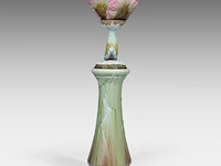 A delphin massier (1836-1907) stand matched with a polychrome eichwald jardinière on a dolphin base, total h: 137 cm - afbeelding 12 van  17