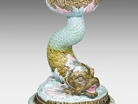 A delphin massier (1836-1907) stand matched with a polychrome eichwald jardinière on a dolphin base, total h: 137 cm - afbeelding 17 van  17