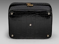 A delvaux vanity case in croco leather, with palladium hardware, ca 1980, h 17 - w 31 - d 23 cm - afbeelding 12 van  13