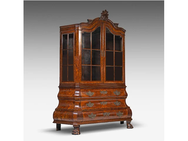 A dutch rococo style burr wood display cabinet, 19thc 230 x 150 x 55 cm. (90.54 x 59.04 x 21.64 in.) - afbeelding 1 van  5