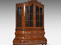 A dutch rococo style burr wood display cabinet, 19thc 230 x 150 x 55 cm. (90.54 x 59.04 x 21.64 in.)