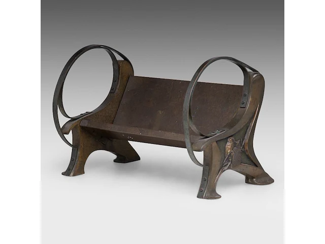 A fine art nouveau patinated bronze wine bottle holder, shaped as a garden bench 23.5 x 36 cm. (9 1/4 x 14.16 in.) - afbeelding 3 van  6