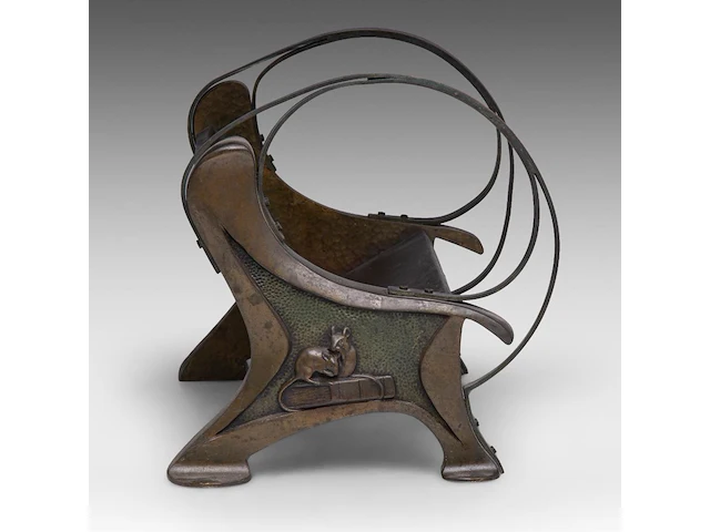 A fine art nouveau patinated bronze wine bottle holder, shaped as a garden bench 23.5 x 36 cm. (9 1/4 x 14.16 in.) - afbeelding 6 van  6
