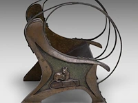 A fine art nouveau patinated bronze wine bottle holder, shaped as a garden bench 23.5 x 36 cm. (9 1/4 x 14.16 in.) - afbeelding 6 van  6