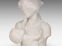 A fine carrara marble bust of a mother holding her child, signed 'lab. del bianco' 48 cm. (18.89 in.)