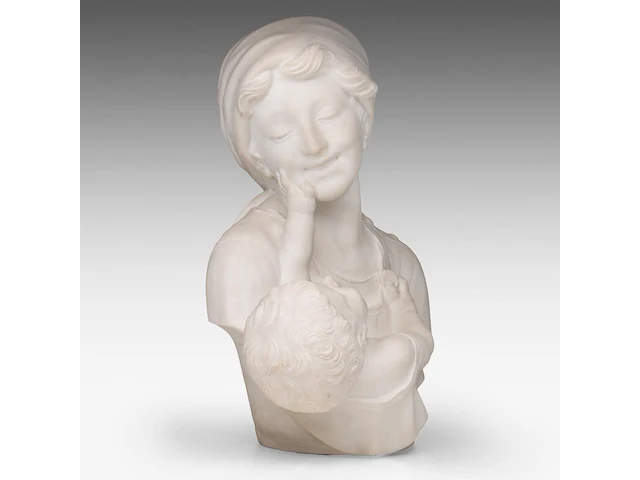 A fine carrara marble bust of a mother holding her child, signed 'lab. del bianco' 48 cm. (18.89 in.) - afbeelding 6 van  6